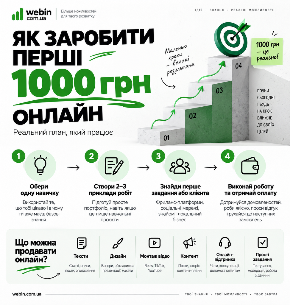 Як заробити перші 1000 грн онлайн інфографіка